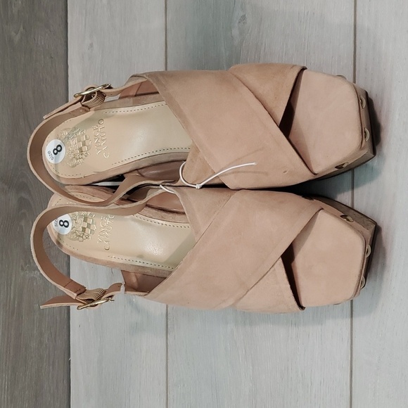 NEW Vince Camuto Women Jenevya Leather Block High Heels Suede Sandals shoes sz 8 - Picture 5 of 13